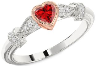 Diamond Ruby Platinum & Rose Gold Heart Promise Ring