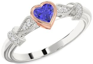 Diamond Amethyst Platinum & Rose Gold Heart Promise Ring