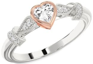 Diamond Amethyst Platinum & Rose Gold Heart Promise Ring