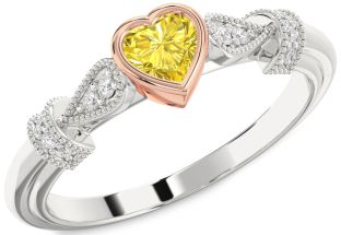 Diamond Amethyst Platinum & Rose Gold Heart Promise Ring