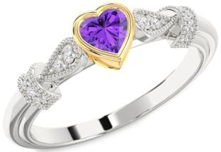 Diamond Amethyst Platinum & Yellow Gold Heart Promise Ring