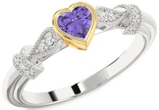 Diamond Amethyst Platinum & Yellow Gold Heart Promise Ring