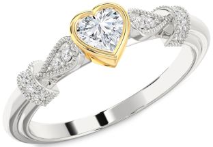 Diamond White Yellow Gold Heart Promise Ring