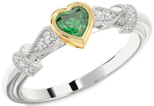 Diamond Emerald Silver & 10K gold Heart Promise Ring