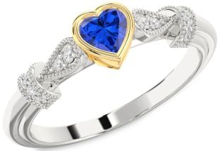 Diamond Blue Sapphire Gold Silver Heart Promise Ring