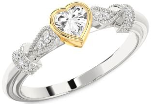 Diamond Amethyst Platinum & Yellow Gold Heart Promise Ring