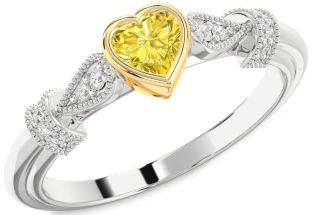 Diamond Amethyst Platinum & Yellow Gold Heart Promise Ring