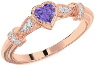 Diamond Amethyst Rose Gold Heart Promise Ring