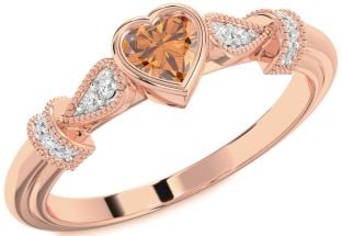Diamond Amethyst Rose Gold Heart Promise Ring