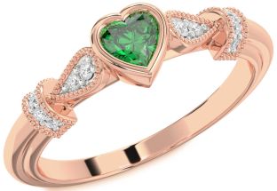 Diamond Emerald Rose Gold Heart Promise Ring