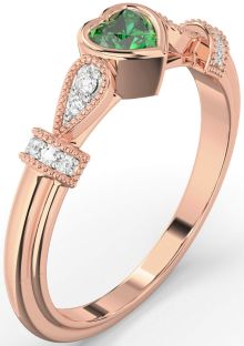 Diamond Emerald Rose Gold Heart Promise Ring