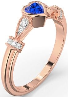Diamond Blue Sapphire Rose Gold Heart Promise Ring