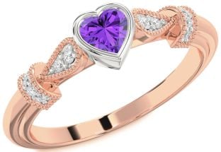 Diamond Amethyst Platinum & Rose Gold Heart Promise Ring