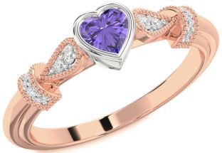 Diamond Amethyst Platinum & Rose Gold Heart Promise Ring