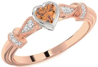 Diamond Amethyst Platinum & Rose Gold Heart Promise Ring
