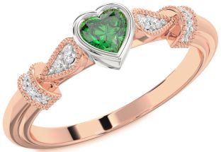 Diamond Emerald White Rose Gold Heart Promise Ring