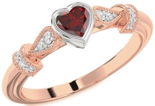 Diamond Amethyst Platinum & Rose Gold Heart Promise Ring
