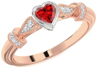 Diamond Ruby Platinum & Rose Gold Heart Promise Ring