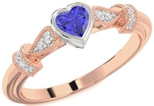 Diamond Amethyst Platinum & Rose Gold Heart Promise Ring