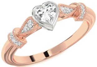 Diamond Amethyst Platinum & Rose Gold Heart Promise Ring