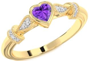 Diamond Amethyst Gold Heart Promise Ring
