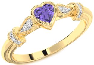 Diamond Amethyst Gold Heart Promise Ring