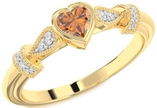 Diamond Amethyst Gold Heart Promise Ring
