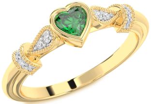 Diamond Emerald Gold Heart Promise Ring