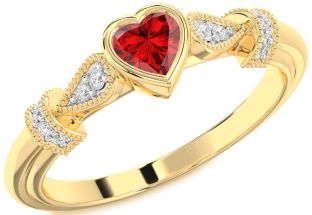 Diamond Ruby Gold Heart Promise Ring