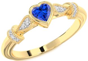 Diamond Blue Sapphire Gold Heart Promise Ring