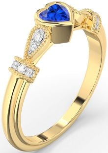 Diamond Blue Sapphire Gold Heart Promise Ring
