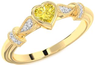 Diamond Amethyst Gold Heart Promise Ring