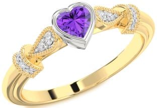 Diamond Amethyst Platinum & Yellow Gold Heart Promise Ring