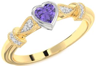 Diamond Amethyst Platinum & Yellow Gold Heart Promise Ring