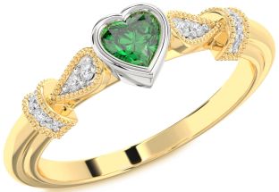 Diamond Emerald Platinum & Yellow Gold Heart Promise Ring