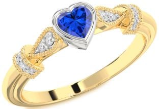 Diamond Blue Sapphire Gold Silver Heart Promise Ring