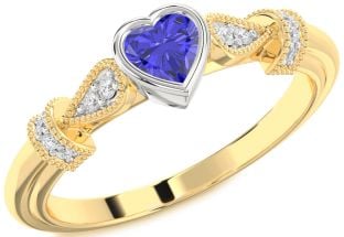 Diamond Amethyst Platinum & Yellow Gold Heart Promise Ring