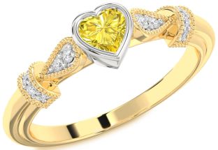 Diamond Amethyst Platinum & Yellow Gold Heart Promise Ring