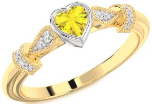 Diamond Amethyst Platinum & Yellow Gold Heart Promise Ring