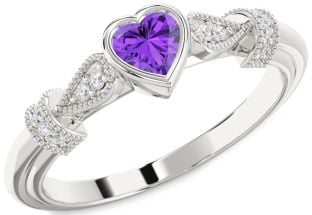 Diamond Amethyst Platinum Heart Promise Ring
