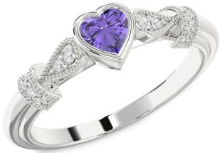 Diamond Amethyst Platinum Heart Promise Ring