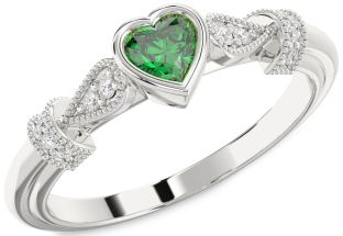 Diamond Emerald White Gold Heart Promise Ring