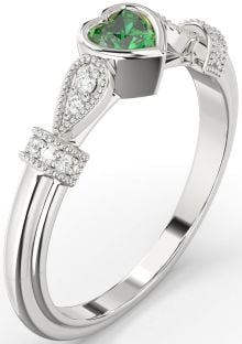 Diamond Emerald White Gold Heart Promise Ring