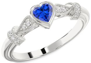 Diamond Blue Sapphire White Gold Heart Promise Ring