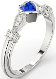 Diamond Blue Sapphire Platinum Heart Promise Ring