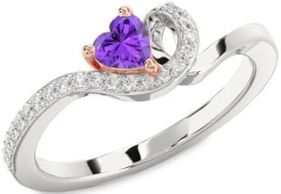 Diamond Amethyst Platinum & Rose Gold Heart Pave Promise Ring
