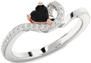 Diamond Amethyst Platinum & Rose Gold Heart Pave Promise Ring