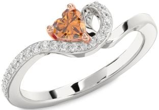 Diamond Amethyst Platinum & Rose Gold Heart Pave Promise Ring
