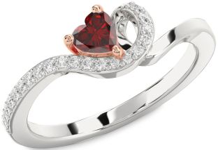 Diamond Amethyst Platinum & Rose Gold Heart Pave Promise Ring
