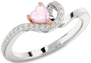 Diamond Amethyst Platinum & Rose Gold Heart Pave Promise Ring